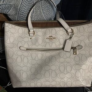 Coach Cream Signature Tote with Gold Hardware